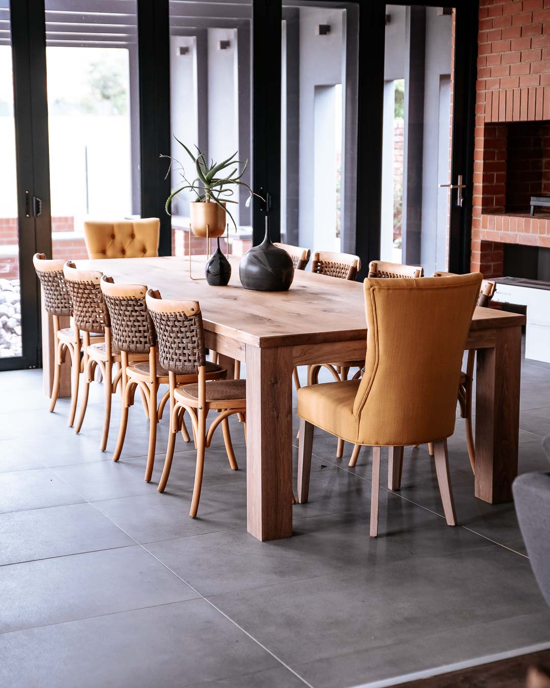 Serfontein Solid Oak Dining Table | 45mm | Bark & Steel